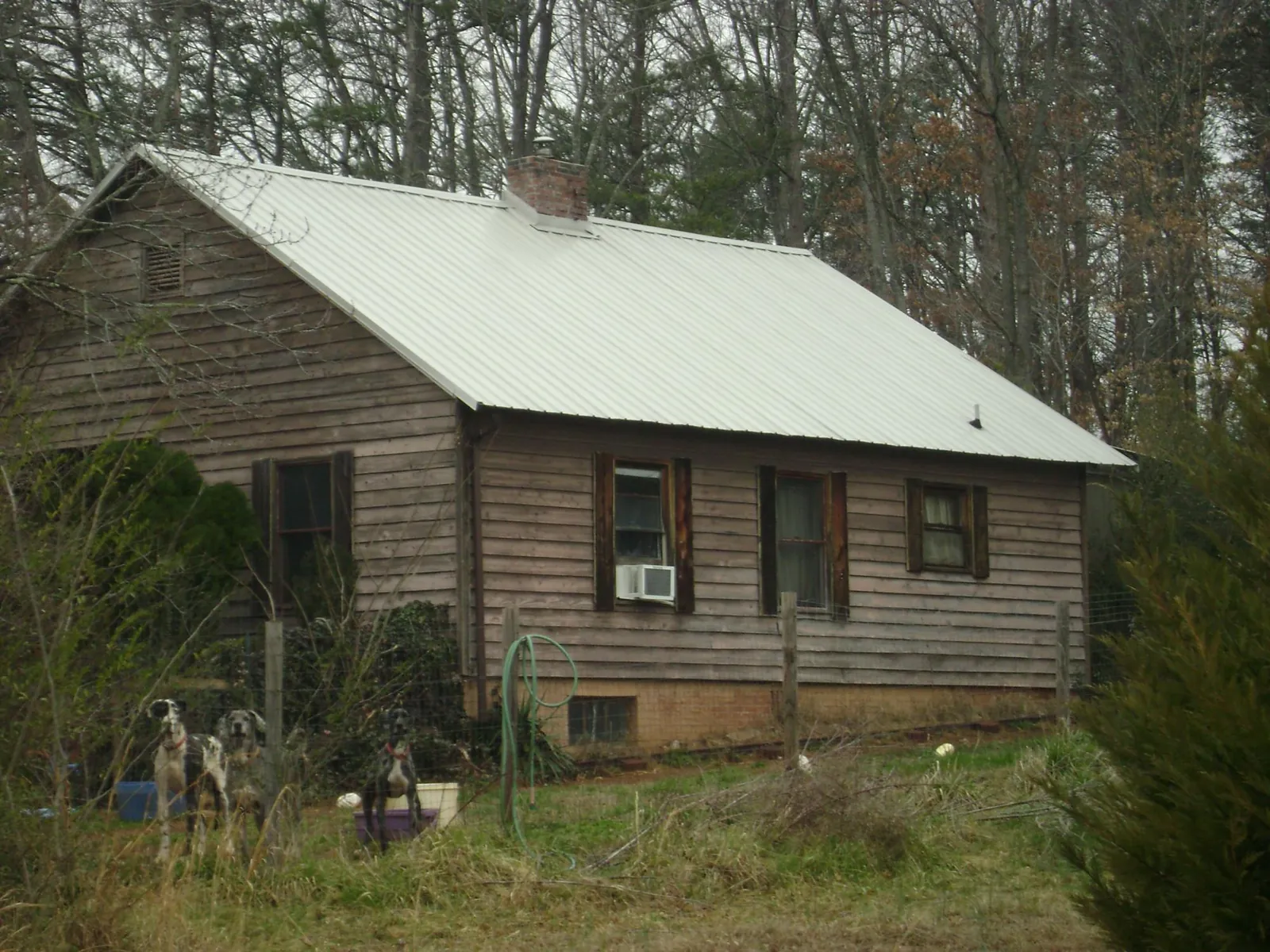 White metal roof on an old wood sided farmhouse, from a Metal Roof Installation job in Eight Mile